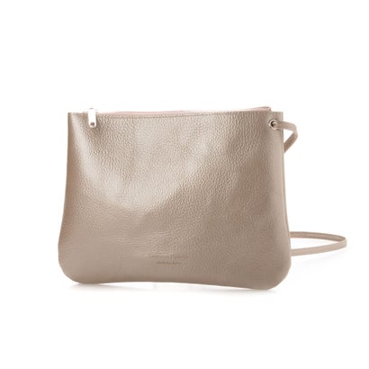 サビーナドンナ Sabina Donna 【日本製】 天ファスナー付 本革シュリンクレザー サコッシュ ショルダーポシェット 【ショルダー長さ自由自在調節可能】 （ピンクゴールド）