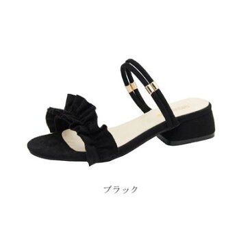 ミニミニストア miniministore サンダル レディース フリルサンダル ミュール パンプス 春夏 太ヒール 歩きやすい (キャメル)