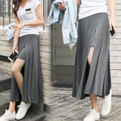 ミニミニストア miniministore インナーパンツ付き スカート ロング マキシスカート 春夏スカート スリット きれいめ （ダークグレー）のサムネイル