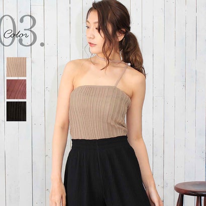ミニミニストア miniministore ホルターネック ニット キャミソール セクシー ワンショルダー ニット トップス 春夏 （ブラック）
