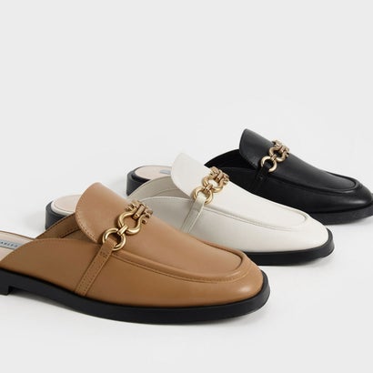 チェーンエンベリッシュドローファーミュール/Chain-EmbellishedLoaferMules(Black)