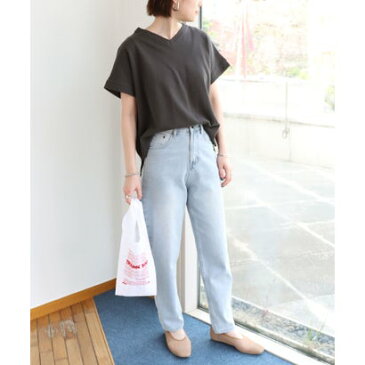 アンドミー and Me コットンワッフル半袖VネックTシャツ トップス (チャコールグレー)