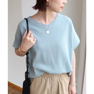 アンドミー and Me コットンワッフル半袖背中タックドルマンTシャツ トップス (ブルー)