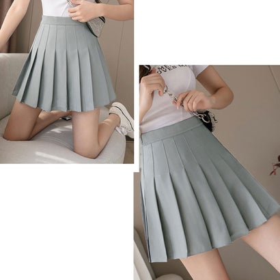 ミニミニストア miniministore プリーツスカート スクール レディース 無地 ミニスカート ハイウエスト フレアスカート 通学 キュロットスカート 高校生 （ライトグレー）