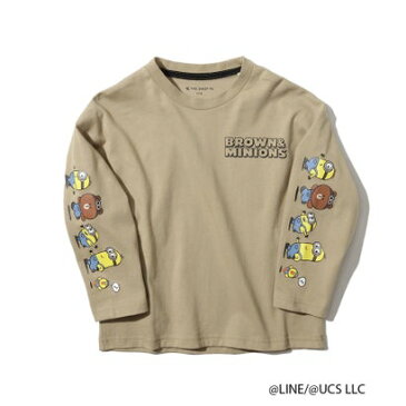 ザ ショップ ティーケー キッズ THE SHOP TK(Kids) ブラウン&ミニオンズ(BROWN&MINIONS)/袖プリント長袖Tシャツ (サンドベージュ)