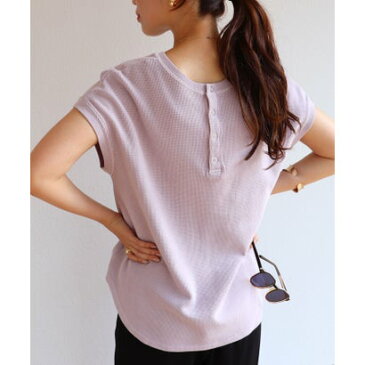 アンドミー and Me ピグメント加工コットンワッフルフレンチスリーブ背中ボタンTシャツ トップス (ラベンダー)