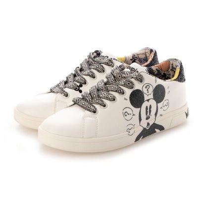 デシグアル Desigual ミッキーマウスのイラストグリッター入りレディース合成皮革スニーカー （ホワイト）のサムネイル