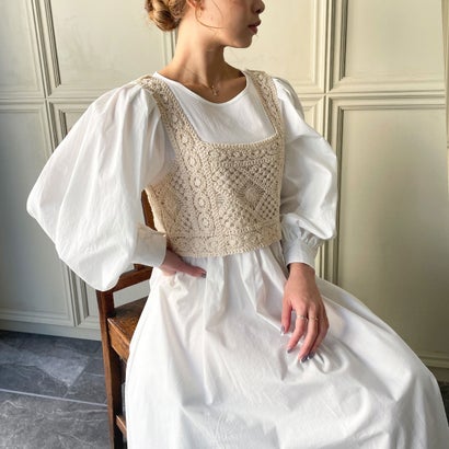 ジュノア JUNOAH ビスチェ付きボリュームスリーブマキシ丈ワンピース （ホワイト）のサムネイル