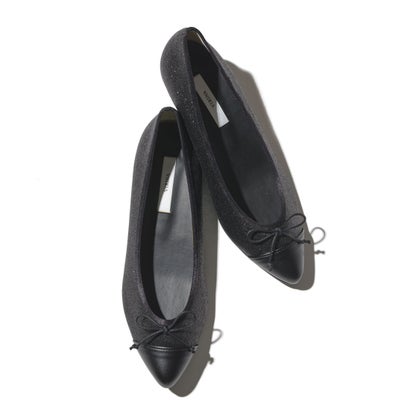 ヴィリーナ VIRINA 晴雨兼用ポインテッドバレエシューズ （ブラックグリッター×マットブラック）のサムネイル