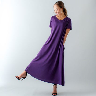 ジュノア JUNOAH Aラインゆったり半袖マキシ丈ワンピース （パープル）のサムネイル