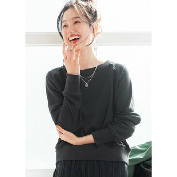 コカ coca ショート丈ボートネックスウェットトップス (Black)