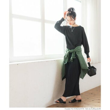 コカ coca ショート丈ボートネックスウェットトップス (Black)