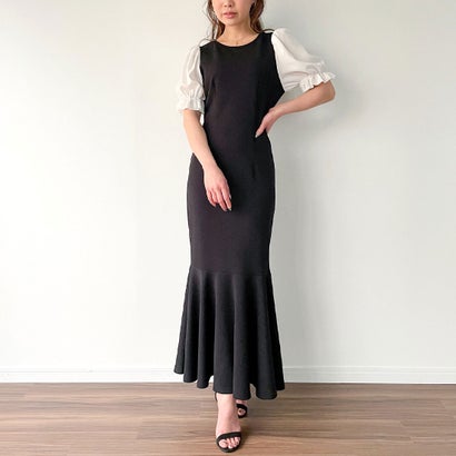 ジュノア JUNOAH シフォン袖ドッキングマーメイドワンピース （ブラック×ホワイト）のサムネイル