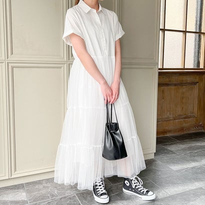 ジュノア JUNOAH チュール半袖シャツワンピース （ホワイト）のサムネイル