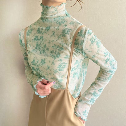 ジュノア JUNOAH 総柄ハイネックシアーインナー （グリーン）のサムネイル