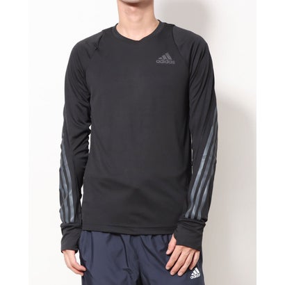 アディダス adidas メンズ 陸上/ランニング 長袖Tシャツ スリーストライプス 長袖Tシャツ HB7434 （ブラック）