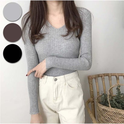 アンドカワイイ And Kawaii トップス カットソー 長袖 インナー ニット 人気 無地 （グレー）のサムネイル