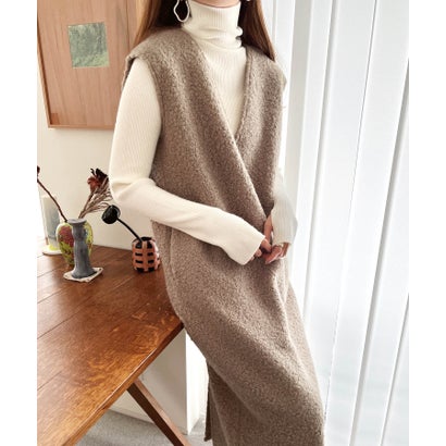 アンドミー and Me フェイクリング ウール Vネック ボア ワンピース （モカ）のサムネイル