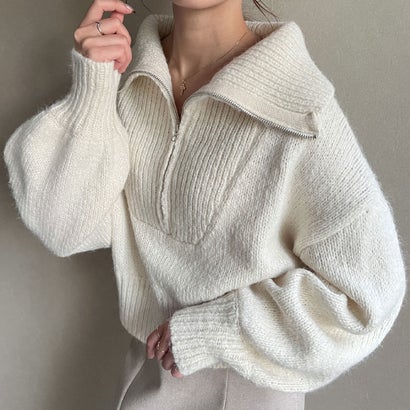 ジュノア JUNOAH ハーフZIPショート丈ニット （アイボリー）のサムネイル