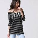 QX GUESS S/S BORDER OFF SHOULDER TOP iBLACKj