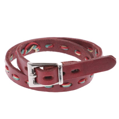 イタリコ ITALICO 2重巻き ハンドメイド レザーブレス 牛革 ステッチ入りブレスレット (レッド)