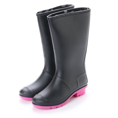 イタリコ ITALICO 防水 バイカラー ペタンコヒール ラバーロング レインブーツ （ブラック）