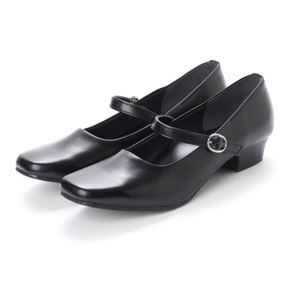 イタリコ ITALICO 日本製 楽ちん3cmローヒール スクエア ストラップ3E パンプス （ブラック）