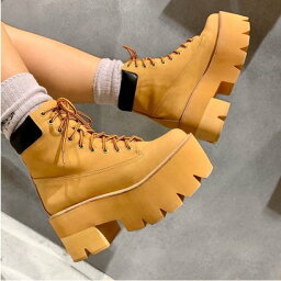 ジェフリーキャンベル ブーツ（レディース） ジェフリーキャンベル Jeffrey Campbell 厚底レースアップショートブーツ （イエロー）