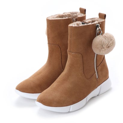 キスコ KISCO 【本革】防水カジュアルファーボンボンショートブーツ /厚底/（ベージュ）