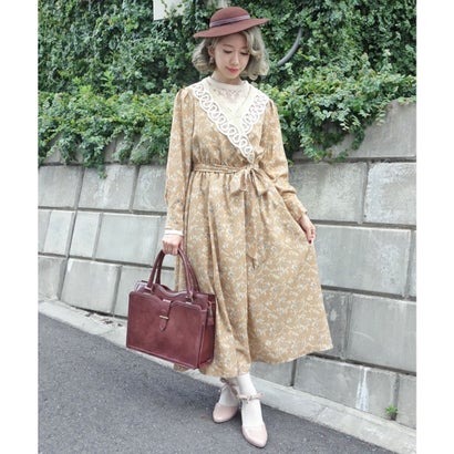 フィント ワンピース 【an another angelus】 レース衿カシュクール花柄ワンピース (フィント F i.n.t)（BEIGE）