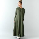 ジュノア JUNOAH Aライン長袖スウェットマキシ丈パーカーワンピース (グリーン)