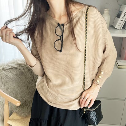 ジーラ GeeRA 袖ボタン付ドルマンニットトップス （モカ）