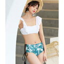 オシャレボ OSYAREVO 【ネット限定】ロマンティックフリル リゾートスイムウェア 水着【返品不可商品】 (ホワイト×ボタニカル)
