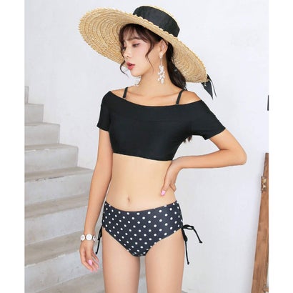 オシャレボ OSYAREVO 【ネット限定】コンパクトオフショル スイムウェア 水着【返品不可商品】 (ブラック×ドットブラック) オシャレボ OSYAREVO 【ネット限定】コンパクトオフショル スイムウェア 水着【返品不可商品】 (ブラック×ドットブラック)