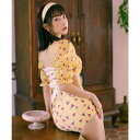 オシャレボ OSYAREVO 【ネット限定】スクエアネック バックレースアップリボン モノキニ【返品不可商品】 (イエロー×フラワー)