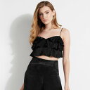 ゲス GUESS Desta Sleeveless Ruffle Cropped Top (JET BLACK)