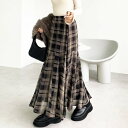 ジーラ GeeRA 切替フレアーロングスカート (モカ系チェック柄)
