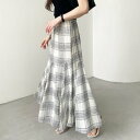 ジーラ GeeRA 切替フレアーロングスカート (白系チェック柄)