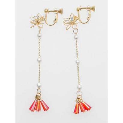 【カヤ】花飾り色房イヤリング レッド