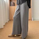 メゾンドラティール maison de LATIR に大活躍!速乾生地!形状記憶上品ワイドプリーツパンツ。(グレー)