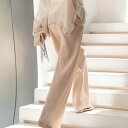 メゾンドラティール maison de LATIR 夏に大活躍!速乾生地!形状記憶上品ワイドプリーツパンツ。(エクルベージュ)