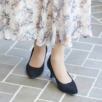 リズ ラフィーネ Riz raffinee スクエアトゥパンプス （ブラックスエード）