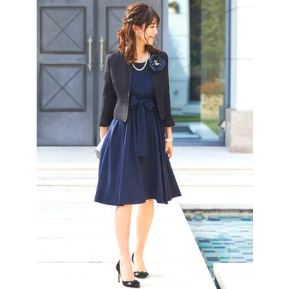 ワンピース&ジャケットアンサンブルスーツセット(7号〜19号) (ダークネイビー×ネイビー(N))