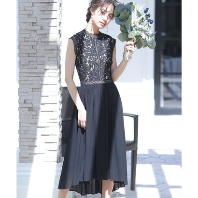 プールヴー PourVous 結婚式ワンピースドレスノースリーブとロングヴィンテージライクレース大きいサイズフォーマル パーティードレス 20代 30代 40代 （ブラック）