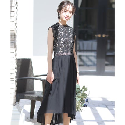 プールヴー PourVous 結婚式ワンピースドレスノースリーブとロングヴィンテージライクレース大きいサイズフォーマル パーティードレス 20代 30代 40代 （ブラック）