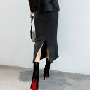 【ナロースカート】ハイウエスト上品リブニットスカート 絶妙スリットで美シルエット。タイトロングスカート ニット オフィスカジュアル 大人 オフィス セクシー ファッション 服 オフシ