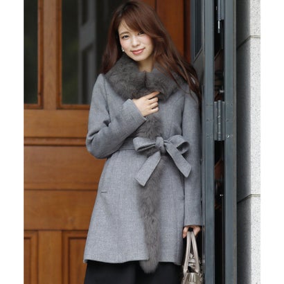 プールヴー PourVous フォックスファーボタンフェミニンコート/秋冬 結婚式対応 冬 コート （グレー）(4)