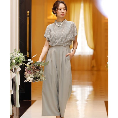 プールヴー PourVous オールインワンドレス結婚式&ワイドパンツハイネックフォーマルロング丈 ワンピース パーティードレス 20代 30代 40代 (グレー)