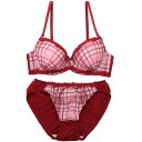 パリーゼ Palissee 【GHカップ】タータンチェックプリント 3/4モールドカップブラ&ショーツ【返品不可商品】 (ワイン)