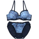 パリーゼ Palissee 【GHカップ】タータンチェックプリント 3/4モールドカップブラ&ショーツ【返品不可商品】 (ネイビー)